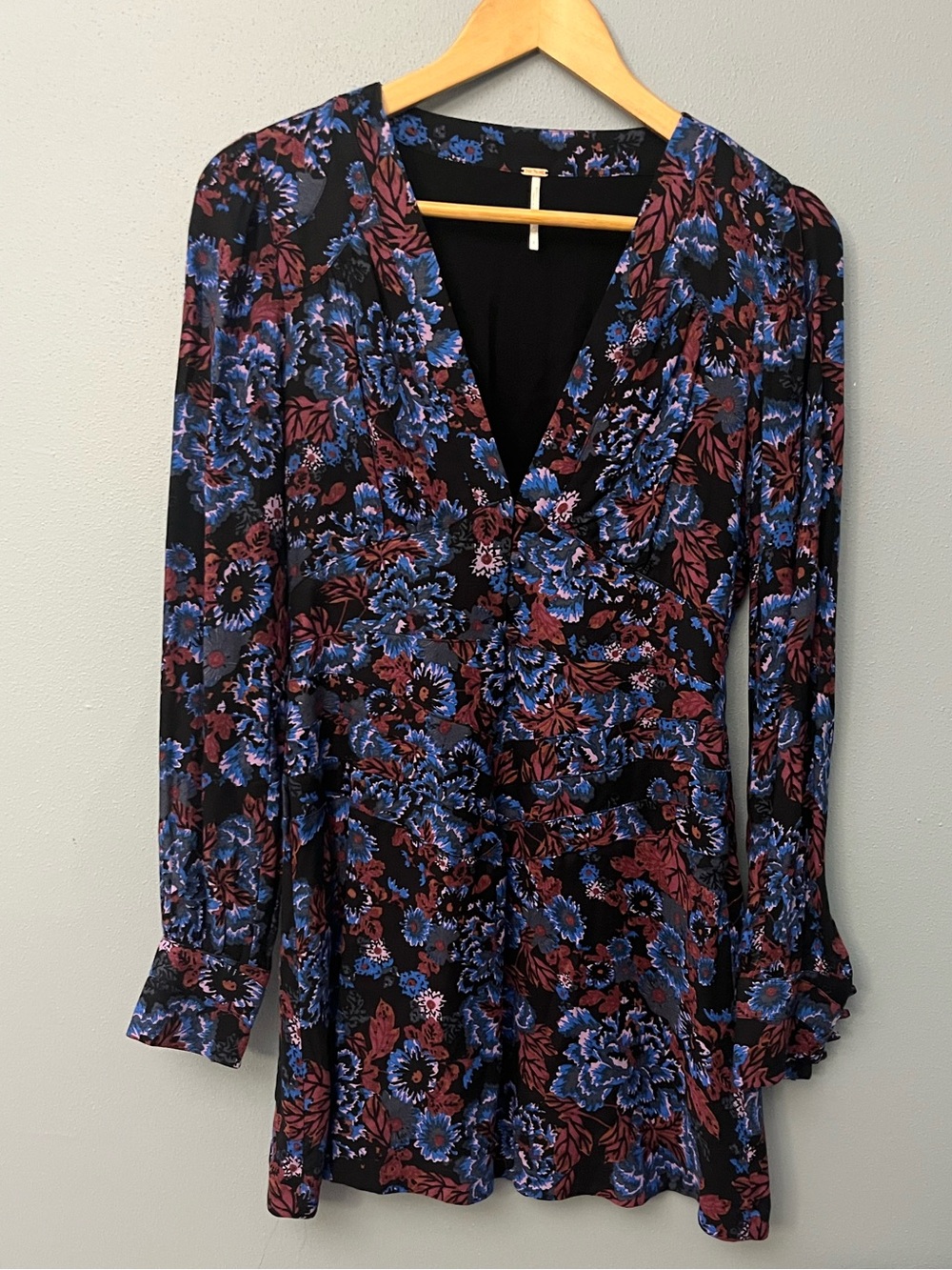 Free People Floral V-Neck Long Sleeve Dress